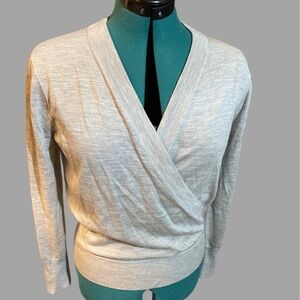 J Crew women’s S faux wrap sweater 100% merino wool. Oatmeal color.